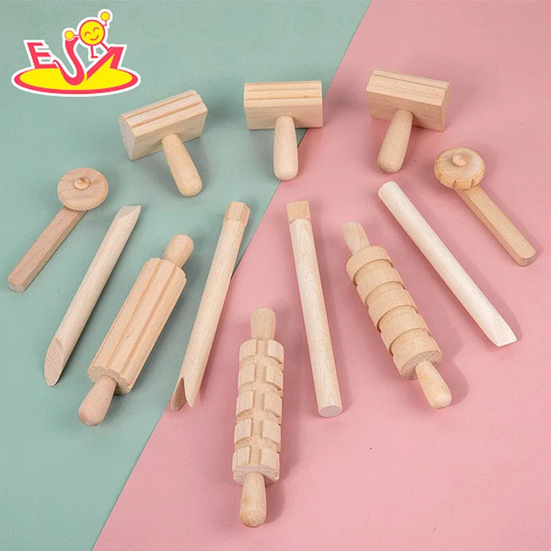 Factory Direct 12 Pcs Educational DIY Wooden Play Dough Tools Set For Kids W10D630