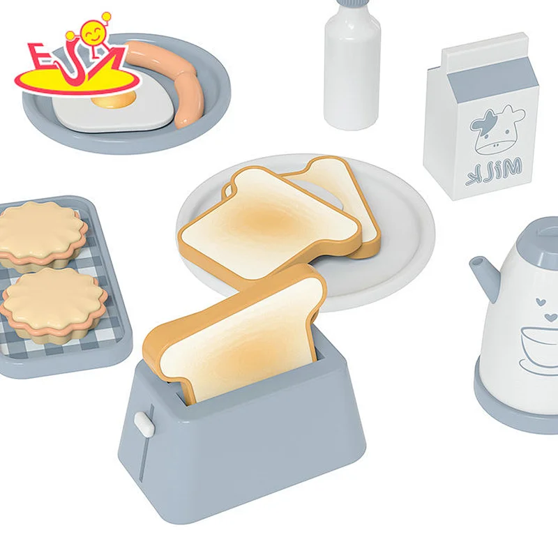 Customize cooking set toys wooden breakfast play food for kids W10B466