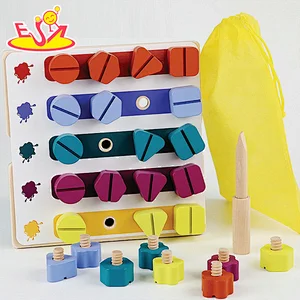 Popular Color Shape Learning Assembly Wooden Screw Puzzle Toy For Kids W03C054