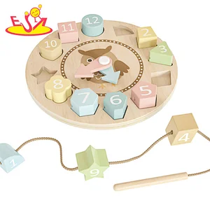 Educational Threading Toy Wooden Cartoon Owl Clock Puzzle For Kids W14K067B