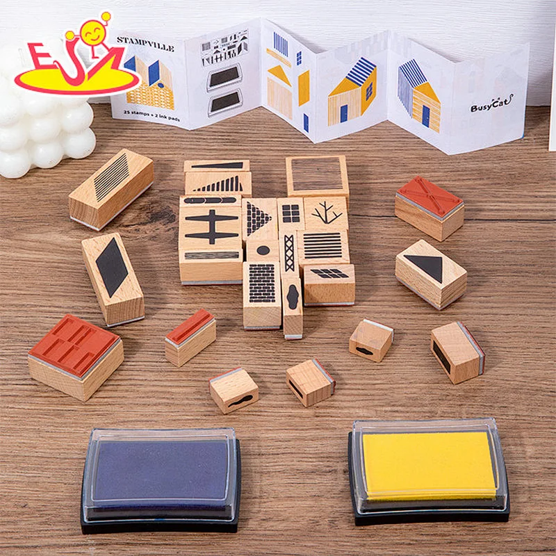 2023 New Educational DIY Art Craft Wooden Town Stamp Toy Set For Kids W18A210