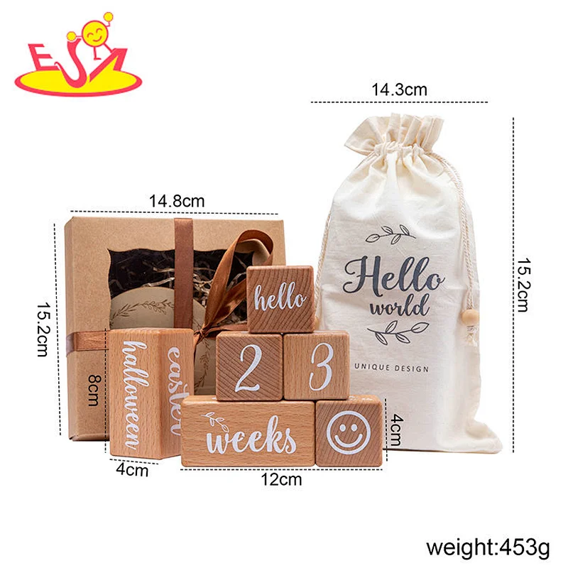 Desktop Decoration Beech Wooden Baby Monthly Milestone Blocks For Gift W09F033