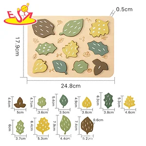 Preschool Educational Leaf Shaped Natural Wooden Number Puzzle For Kids W14A377