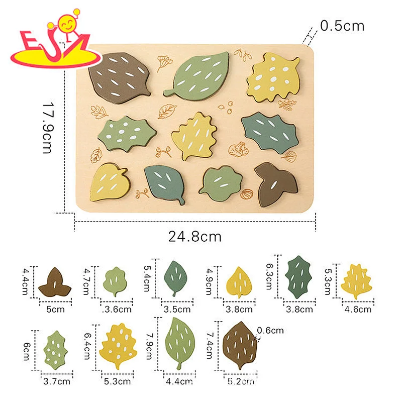 Preschool Educational Leaf Shaped Natural Wooden Number Puzzle For Kids W14A377