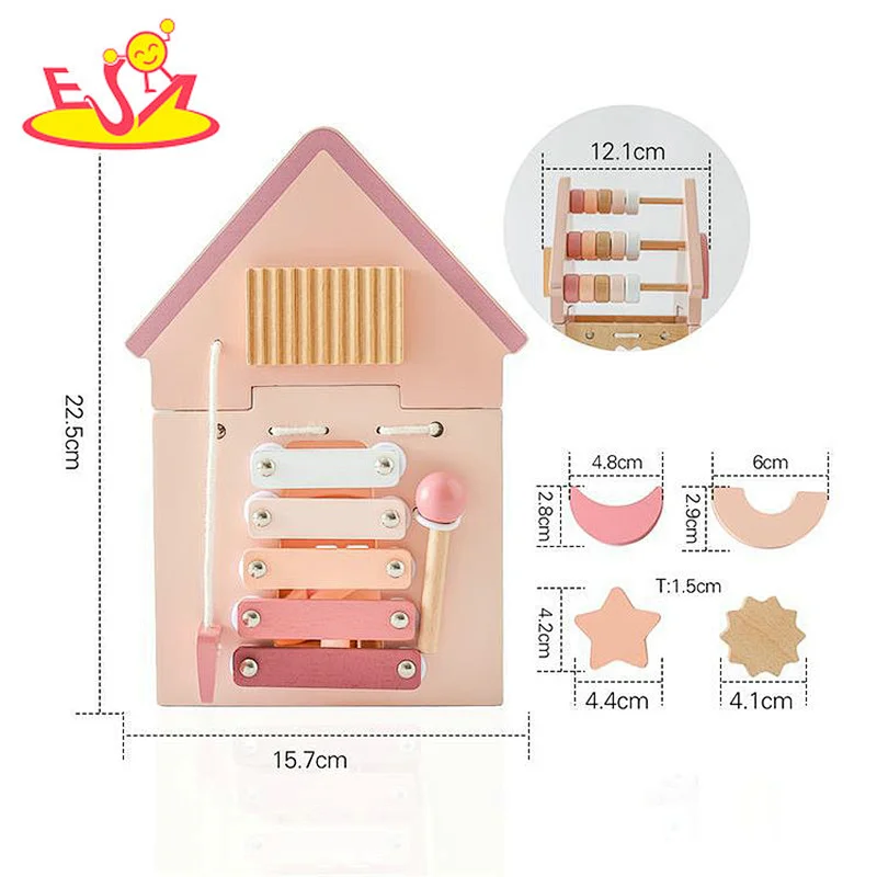 Multifunction Educational Pink House Shaped Wooden Shape Sorter Toy For Kids W12D497