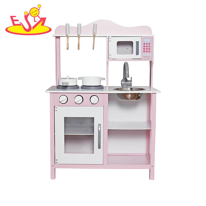 2023 New update cheap wooden white toy kitchen for kids W10C404H
