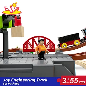 55 Pcs Educational Train Rail Toy Wooden Engineering Slot Play Set For Kids W04C248