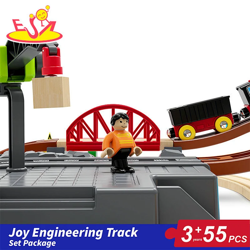 55 Pcs Educational Train Rail Toy Wooden Engineering Slot Play Set For Kids W04C248
