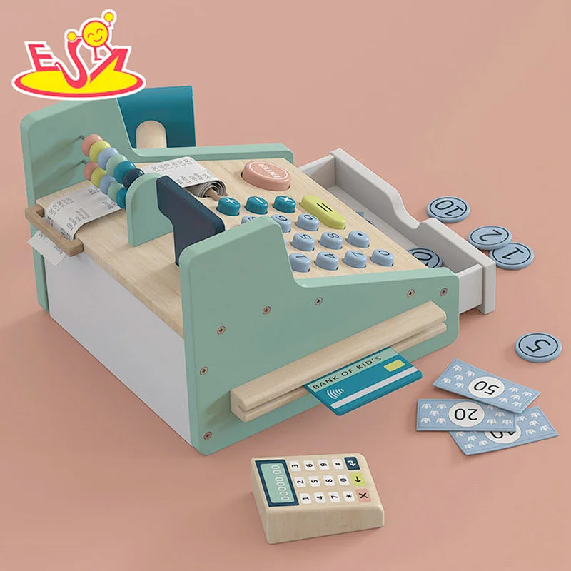 Kids Pretend Play Supermarket Shopping Game Wooden Cash Register Toy W10A163