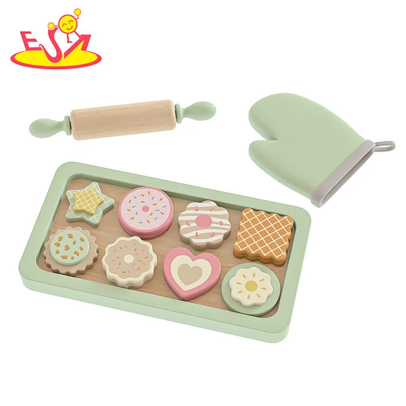 New Design Kitchen Pretend Play Wooden Biscuit Baking Set Toy For Kids W10B461