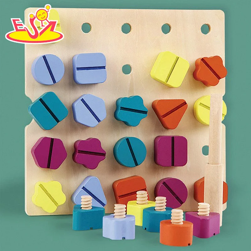 Popular Color Shape Learning Assembly Wooden Screw Puzzle Toy For Kids W03C054
