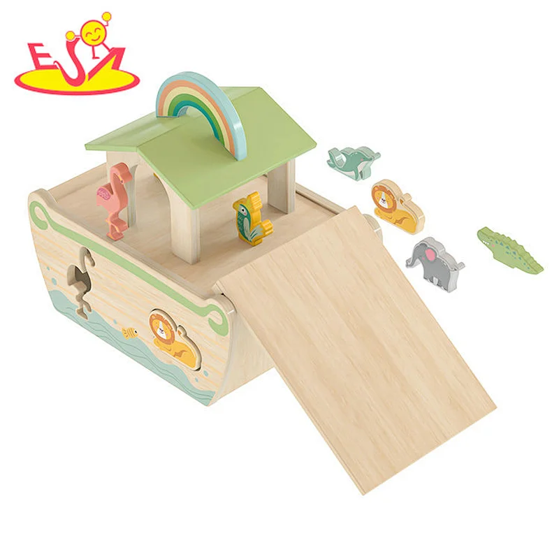 Hot Selling Educational Animal Shape Sorter Wooden Noah Ark Toy For Kids W12D484
