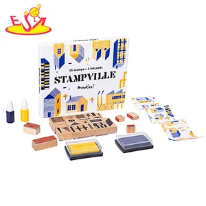 2023 New Educational DIY Art Craft Wooden Town Stamp Toy Set For Kids W18A210