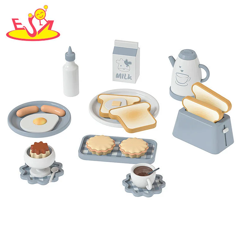 Customize cooking set toys wooden breakfast play food for kids W10B466