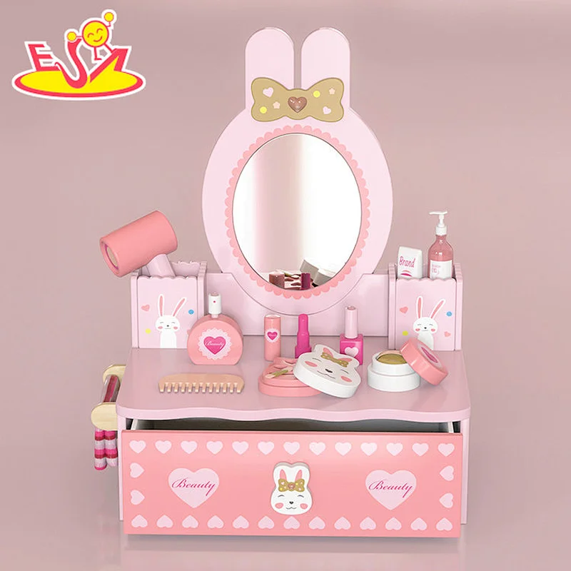 New Arrival Makeup Pretend Play Wooden Pink Bunny Dressing Table For Kids W10D577