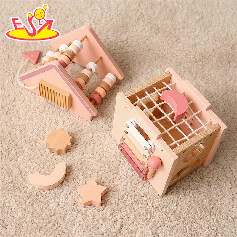 Multifunction Educational Pink House Shaped Wooden Shape Sorter Toy For Kids W12D497