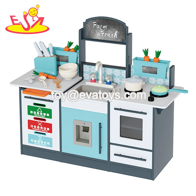 Hot Selling Kids Pretend Role Play Wooden Kitchen Toy With Accessories W10C764