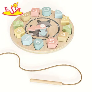 Mulfunctional Kids Educational Threading Toy Wooden Cartoon Fox Clock Puzzle W14K067A