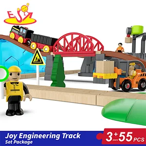 55 Pcs Educational Train Rail Toy Wooden Engineering Slot Play Set For Kids W04C248