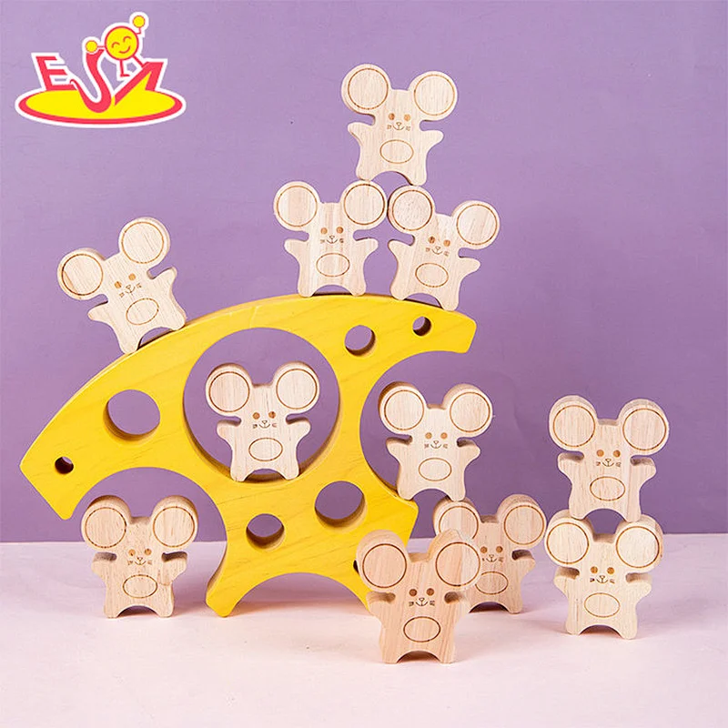 Educational Mouse and Cheese Blocks Wooden Balance Stacking Toy For Kids W13D411