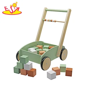 High Quality Early Educational Baby Strollers Wooden Push Walker With Blocks W16E218