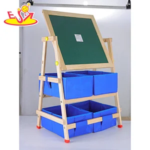 New Arrival Kids Double-sided Wooden Drawing Board With 2 Layer Storage W12B237