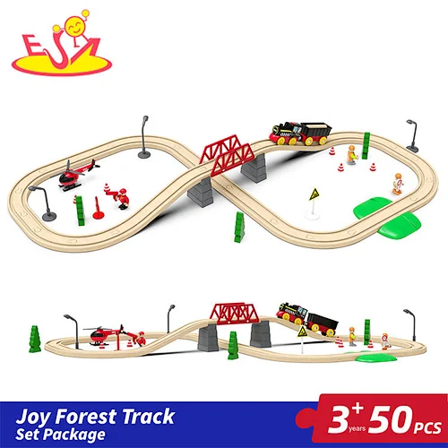 Hot Selling Educational DIY Slot Toy 50 Pcs Wooden Train Track Set For Kids W04C241