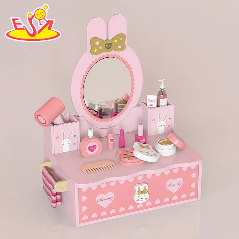 New Arrival Makeup Pretend Play Wooden Pink Bunny Dressing Table For Kids W10D577
