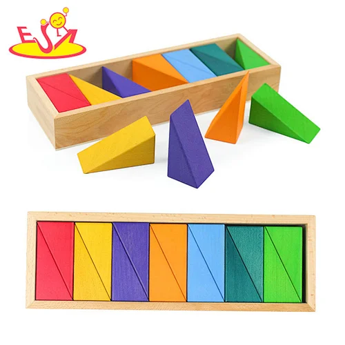 Geometric Shape Cognitive Stacking Toy Wooden Rainbow Blocks Set For Kids W13A294