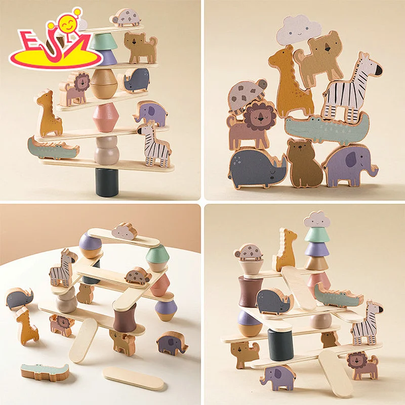 Hot Sale Educational Balance Toy Wooden Animal Stacking Blocks For Kids W13D415