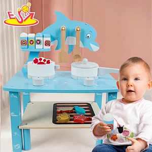 Customize Kids Role Play Set Cartoon Dolphin Wooden Stove Grill Set Toy W10C754