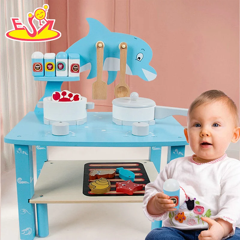 Customize Kids Role Play Set Cartoon Dolphin Wooden Stove Grill Set Toy W10C754