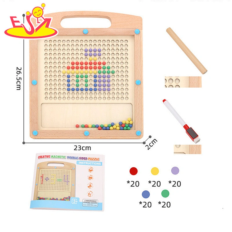 Kids Educational Double-sided Wooden Magnetic Bead Game With Whiteboard W12B242