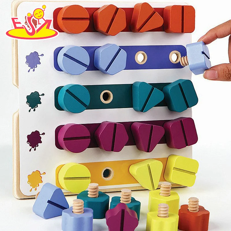 Popular Color Shape Learning Assembly Wooden Screw Puzzle Toy For Kids W03C054