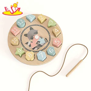 Educational Threading Toy Wooden Cartoon Owl Clock Puzzle For Kids W14K067B