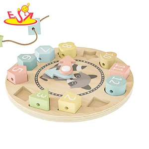 Mulfunctional Kids Educational Threading Toy Wooden Cartoon Fox Clock Puzzle W14K067A