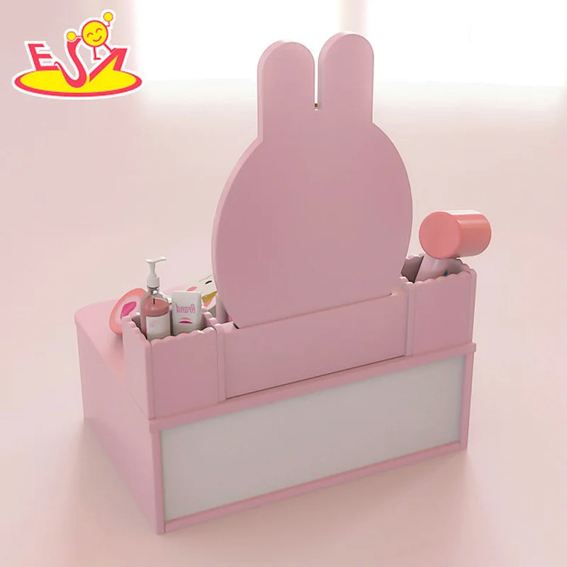 New Arrival Makeup Pretend Play Wooden Pink Bunny Dressing Table For Kids W10D577