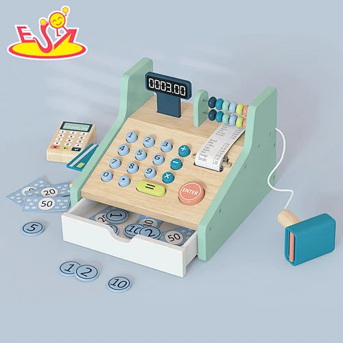 Kids Pretend Play Supermarket Shopping Game Wooden Cash Register Toy W10A163