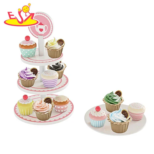 New Design Kids Pretend Play Wooden Play Food 3 Layer Cake Stand Set Toy W10B447