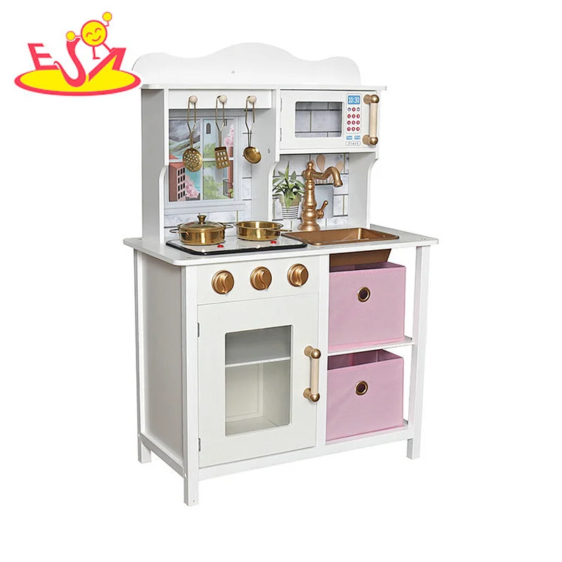 Wholesale Kids Cooking Toy Simulation Mini Wooden Play Kitchen With Sound Light W10C698B