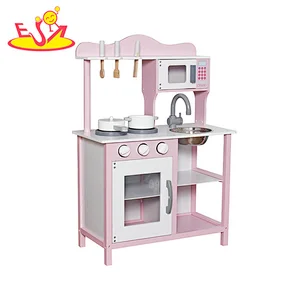 2023 Update cheap pink wooden kitchen toy set for children W10C404I