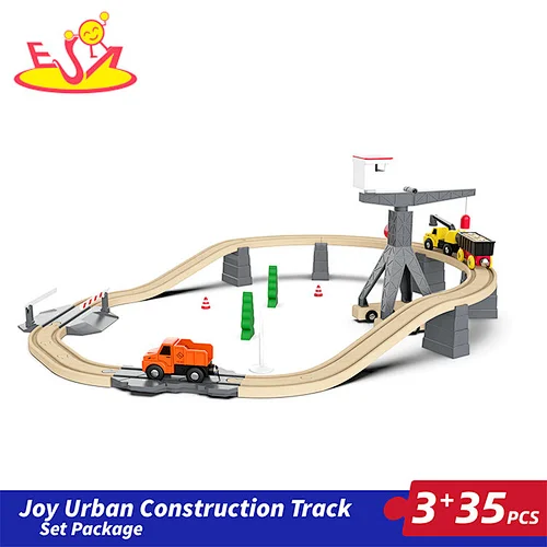 Kids Educational DIY Rail Car 35 Pcs Wooden Construction Track Set With Trucks W04C246