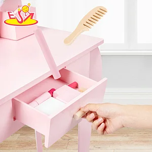 Most popular girls pink wooden dressing table with LED mirror W08H192