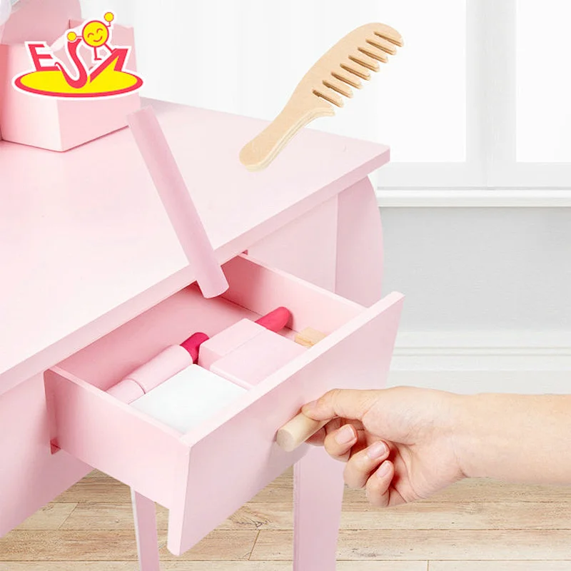 Most popular girls pink wooden dressing table with LED mirror W08H192