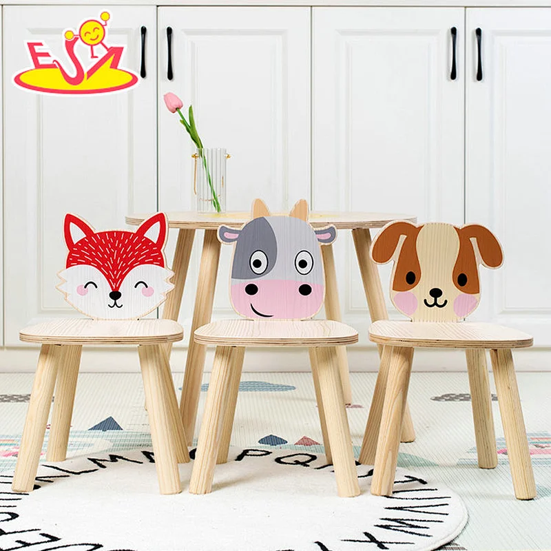 High Quality Kids Furniture Cartoon Animal Wooden Table and Chairs Set W08G351