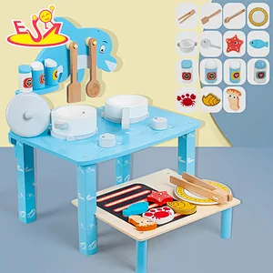 Customize Kids Role Play Set Cartoon Dolphin Wooden Stove Grill Set Toy W10C754
