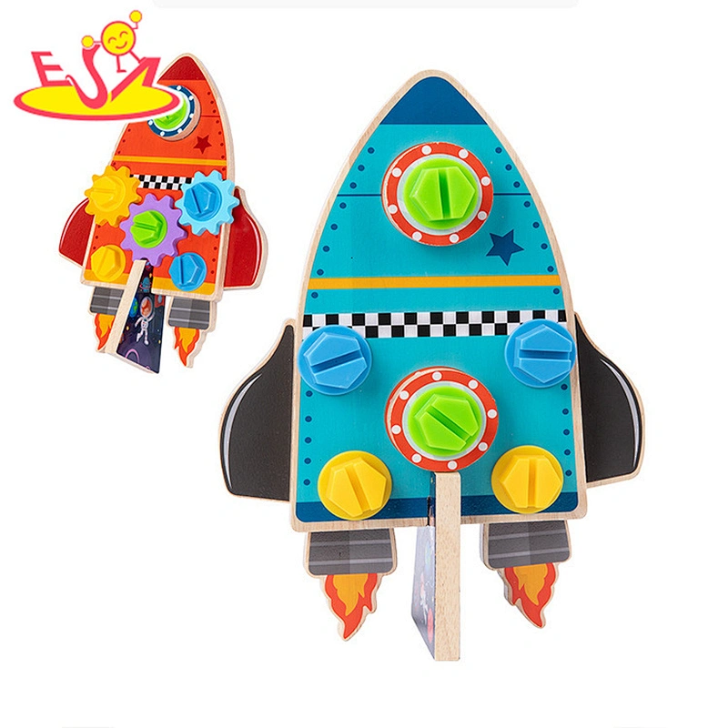 Early Educational DIY Toy Double-sided Wooden Rocket Screw Nut Board For Kids W03C052