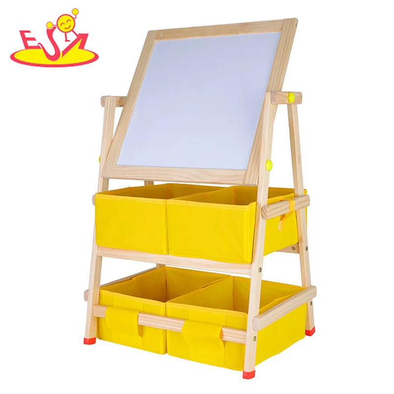 New Arrival Kids Double-sided Wooden Drawing Board With 2 Layer Storage W12B237