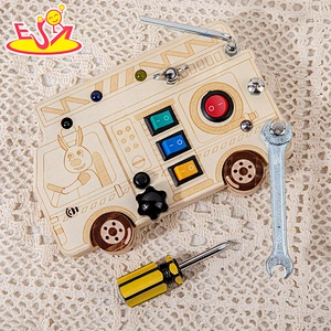 New Design Cartoon Truck Wooden LED Busy Board Kids Assembly Screwing Toy W12D460