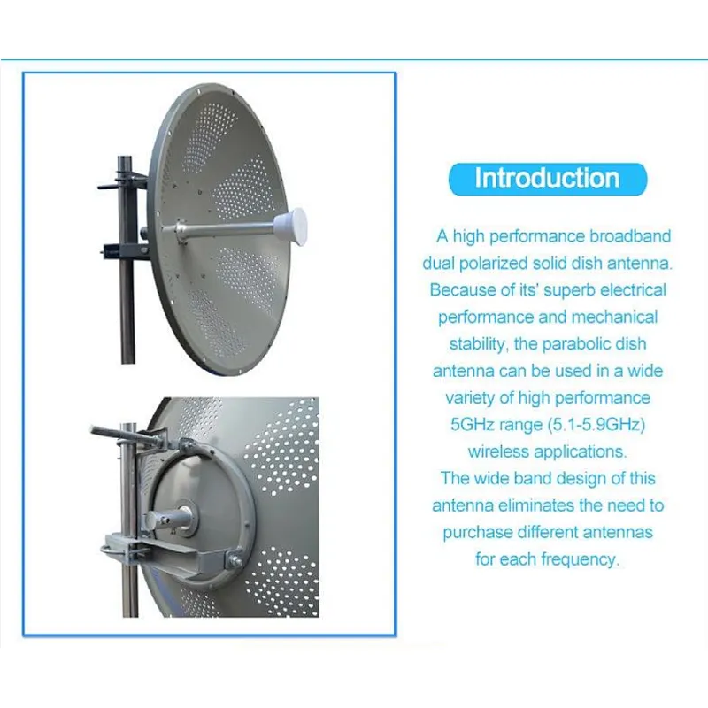 Outdoor High gain 4.9-6.5GHz 34dBi 5.8G Wifi Pole Mount MIMO Dish Antenna